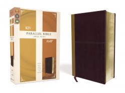  KJV, Amplified, Parallel Bible, Large Print, Leathersoft, Tan/Burgundy, Red Letter Edition: Two Bible Versions Together for Study and Comparison 