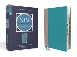  NIV Study Bible, Fully Revised Edition, Leathersoft, Teal/Gray, Red Letter, Thumb Indexed, Comfort Print 