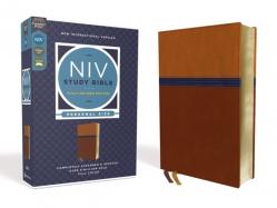  NIV Study Bible, Fully Revised Edition, Personal Size, Leathersoft, Brown/Blue, Red Letter, Comfort Print 