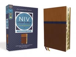  NIV Study Bible, Fully Revised Edition, Personal Size, Leathersoft, Brown/Blue, Red Letter, Thumb Indexed, Comfort Print 