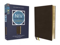  NIV Study Bible, Fully Revised Edition (Study Deeply. Believe Wholeheartedly.), Genuine Leather, Calfskin, Brown, Red Letter, Comfort Print 