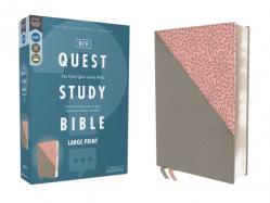  Niv, Quest Study Bible, Large Print, Leathersoft, Gray/Pink, Comfort Print: The Only Q and A Study Bible 