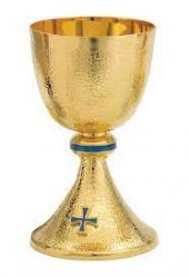  Chalice and Bowl Paten, Hammered Texture, with Lapis Enamel 